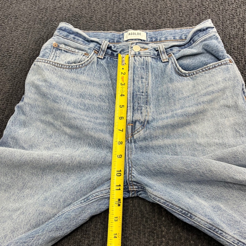 AGOLDE High Rise Light Wash Denim Cut Off Bermuda Shorts Blue 28 Button Fly - Picture 7 of 8